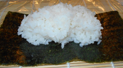 place about three quarter cup rice onto nora