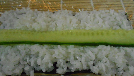 ingredients for sushi, hosomaki cuke roll