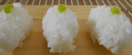 nigiri rice shaped with wasabi