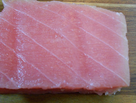 saku tuna, block of sushi grade tuna to make sushi roll