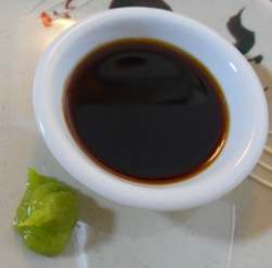 dipping sauce and wasabi for sushi nigiri