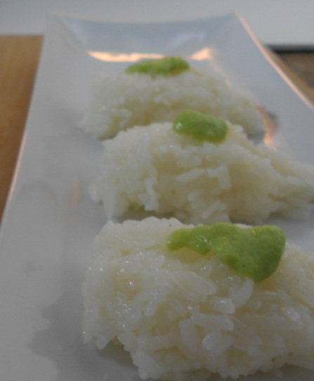 forming sushi rice for sushi nigiri shrimp