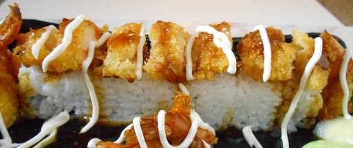 drizzle the Japanese mayo over the shrimp tempura